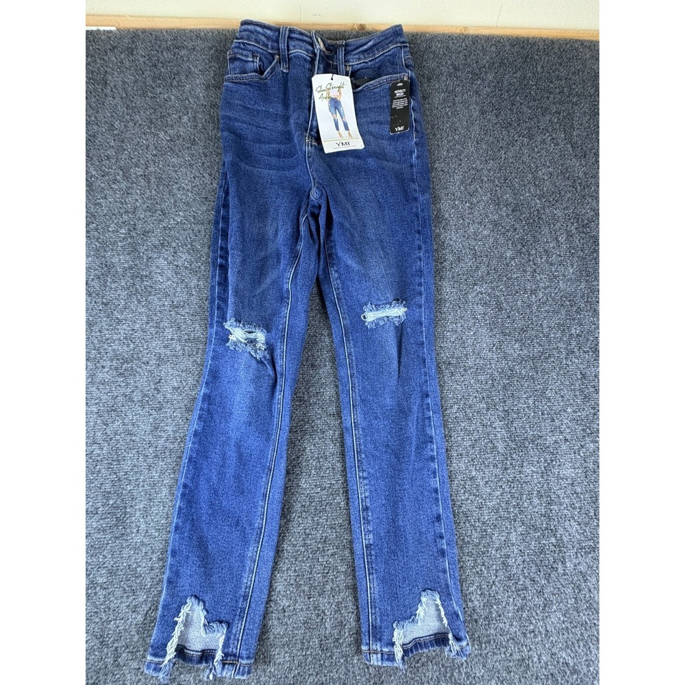 Ymi Dream Collection Slim Straight Ankle Jeans Women 23x26 Blue Denim Distressed
